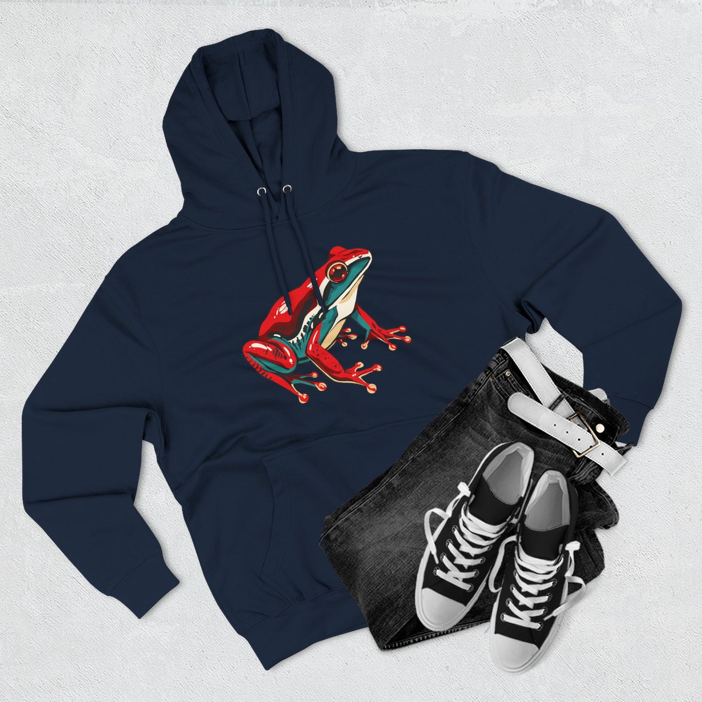 Hand-drawn Alaska Native inspired wood frog hoodie — original Indigenous wildlife design — back view
