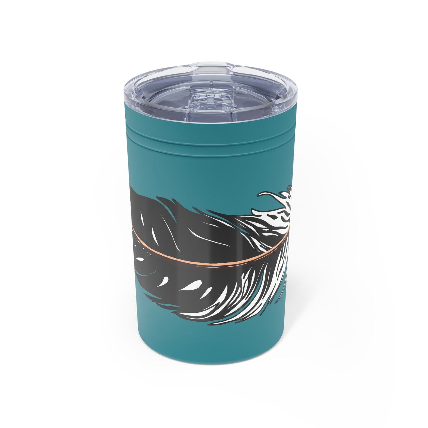 Hand-drawn Alaska Native inspired eagle feather tumbler — original Indigenous wildlife design — close-up of the design detail