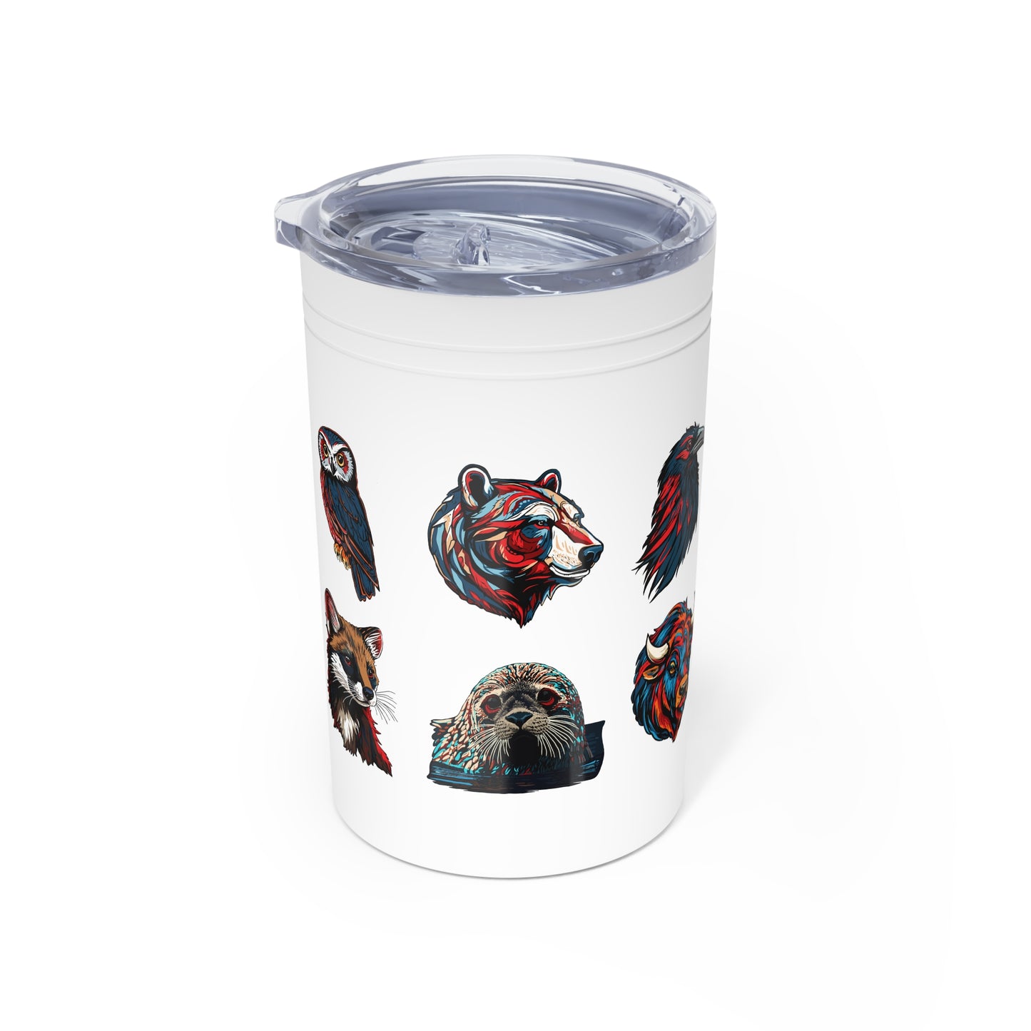 Hand-drawn Alaska Native inspired northern icons tumbler — original Indigenous wildlife design — close-up of the design detail
