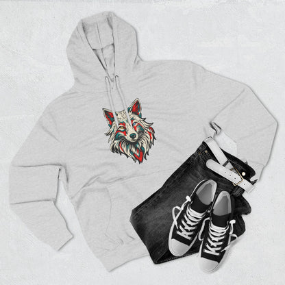 Hand-drawn Alaska Native inspired arctic fox hoodie — original Indigenous wildlife design — close-up texture detail
