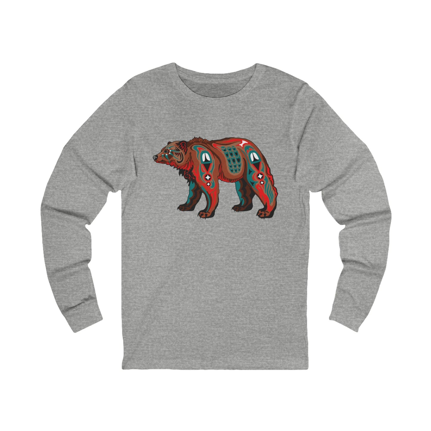 Hand-drawn grizzly bear long-sleeve tee — original wildlife art by Kayanna Healy at Neo Native