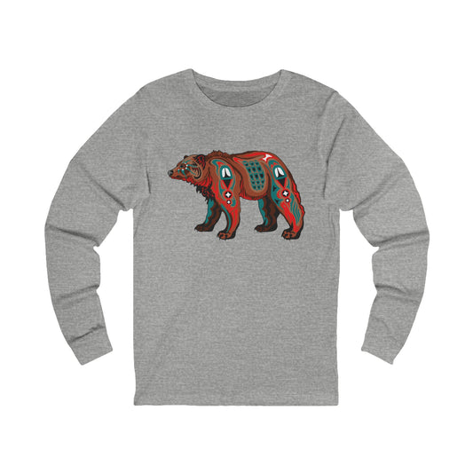 Hand-drawn grizzly bear long-sleeve tee — original wildlife art by Kayanna Healy at Neo Native