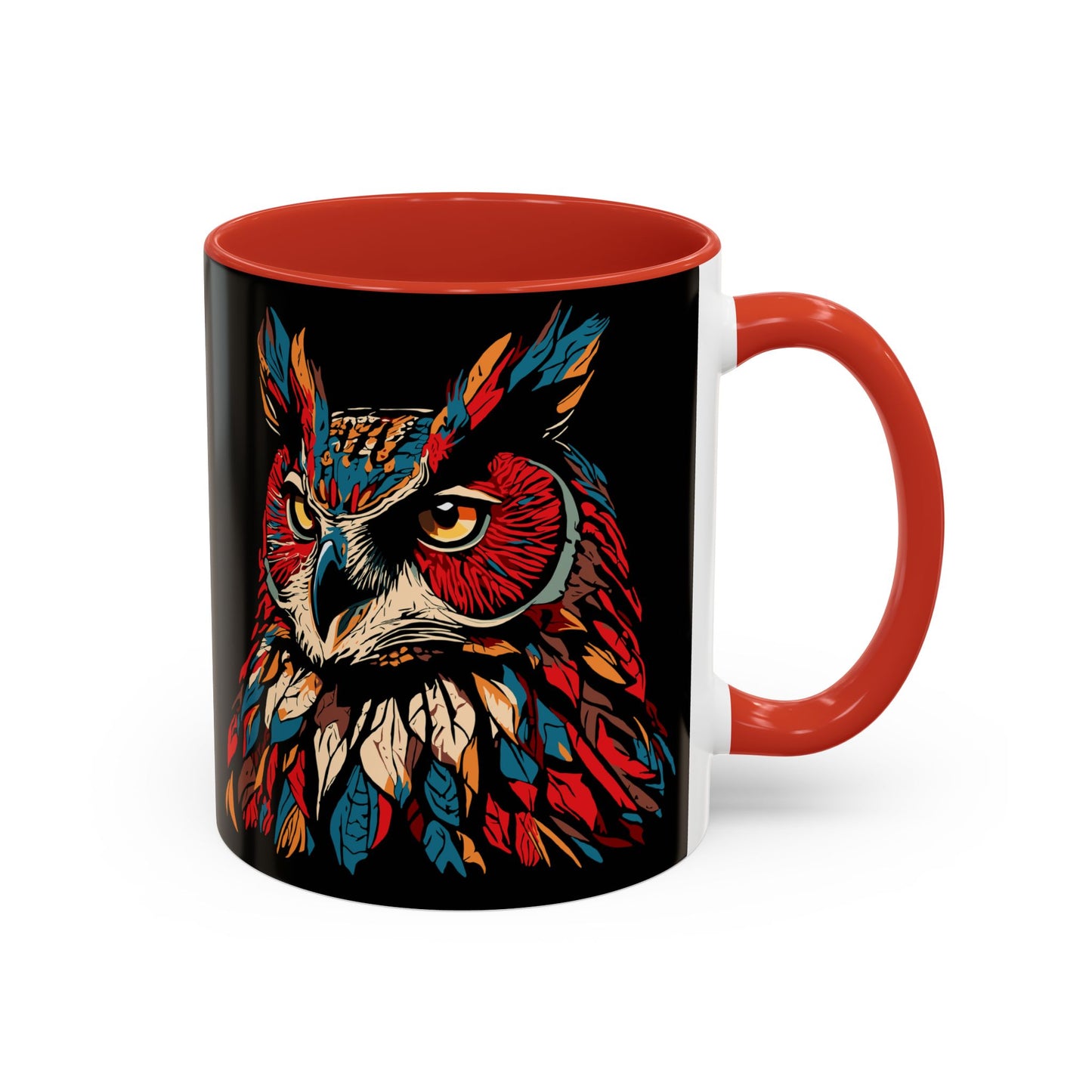 Hand-drawn great horned owl icon mug — original wildlife art by Kayanna Healy at Neo Native