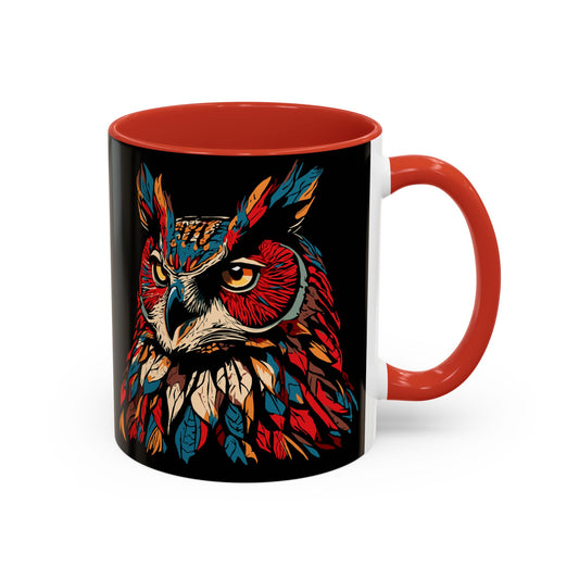 Hand-drawn great horned owl icon mug — original wildlife art by Kayanna Healy at Neo Native