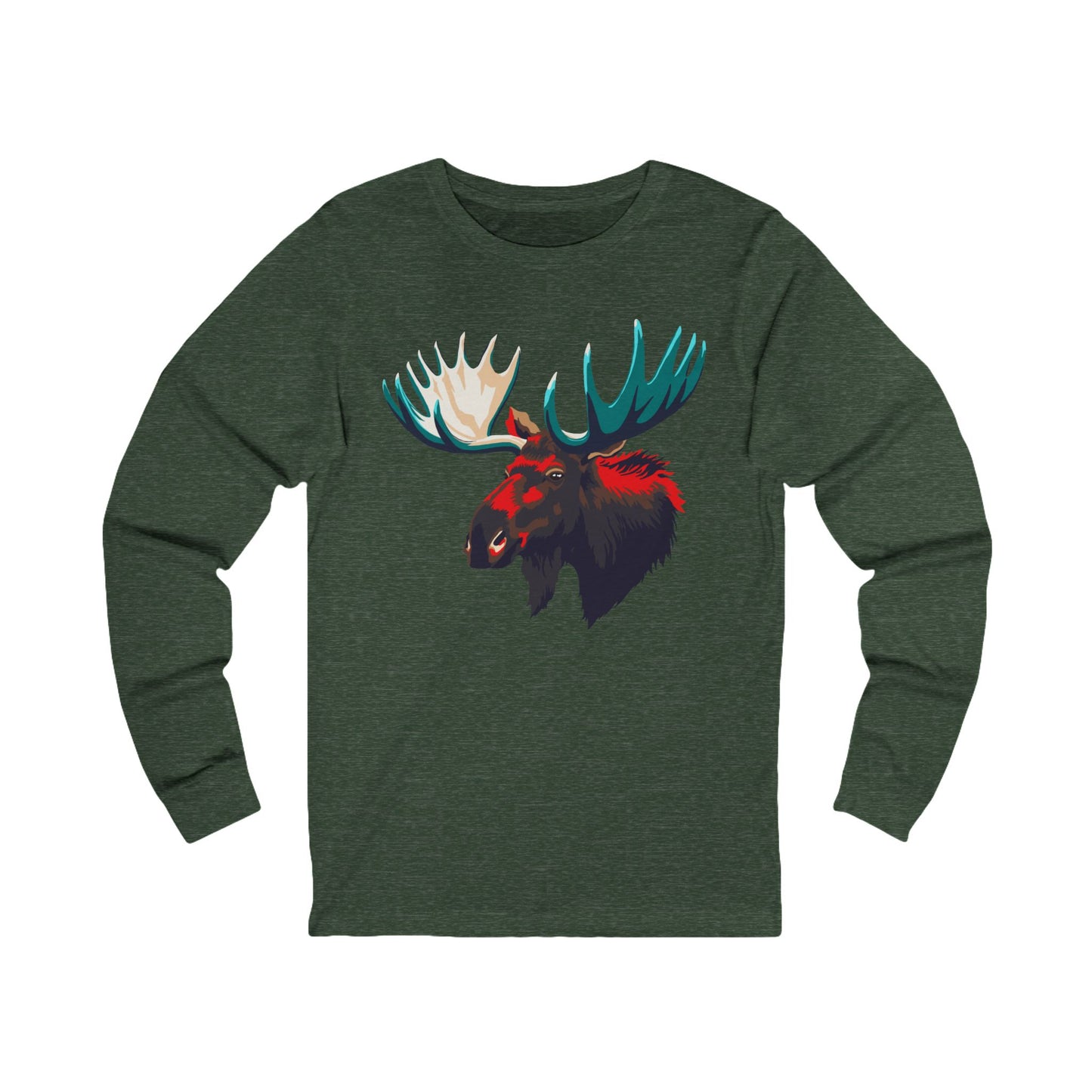 Hand-drawn moose icon long-sleeve tee — original wildlife art by Kayanna Healy at Neo Native