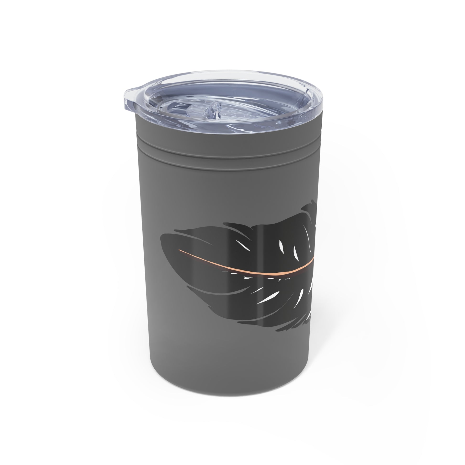 Hand-drawn Alaska Native inspired eagle feather tumbler — original Indigenous wildlife design — front view