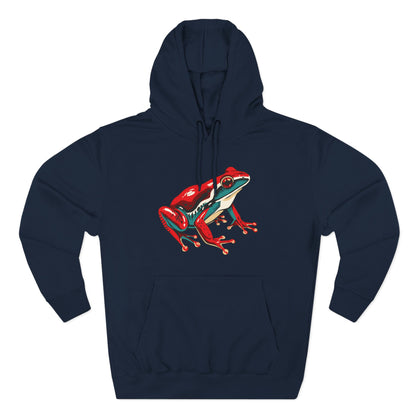 Hand-drawn Alaska Native inspired wood frog hoodie — original Indigenous wildlife design — styled product photo