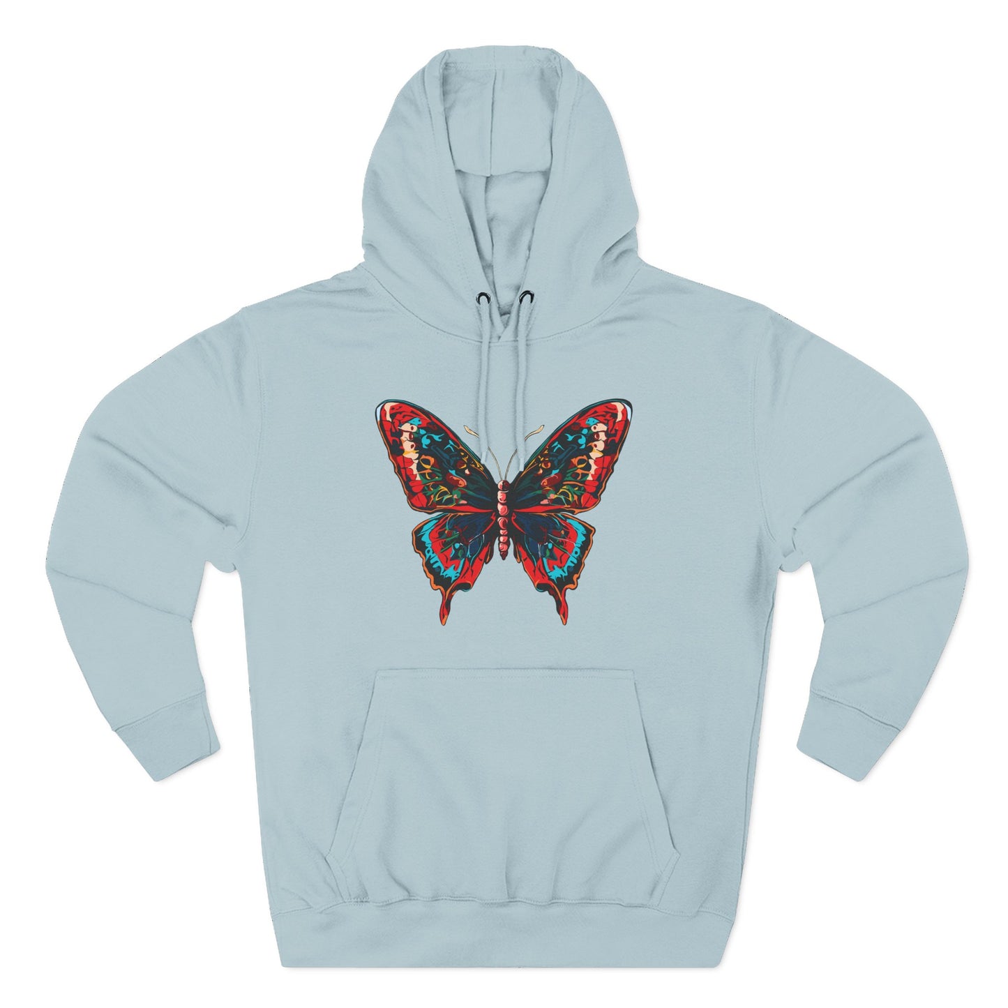 Hand-drawn Alaska Native inspired butterfly hoodie — original Indigenous wildlife design — front view