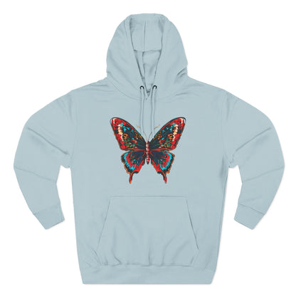 Hand-drawn Alaska Native inspired butterfly hoodie — original Indigenous wildlife design — front view