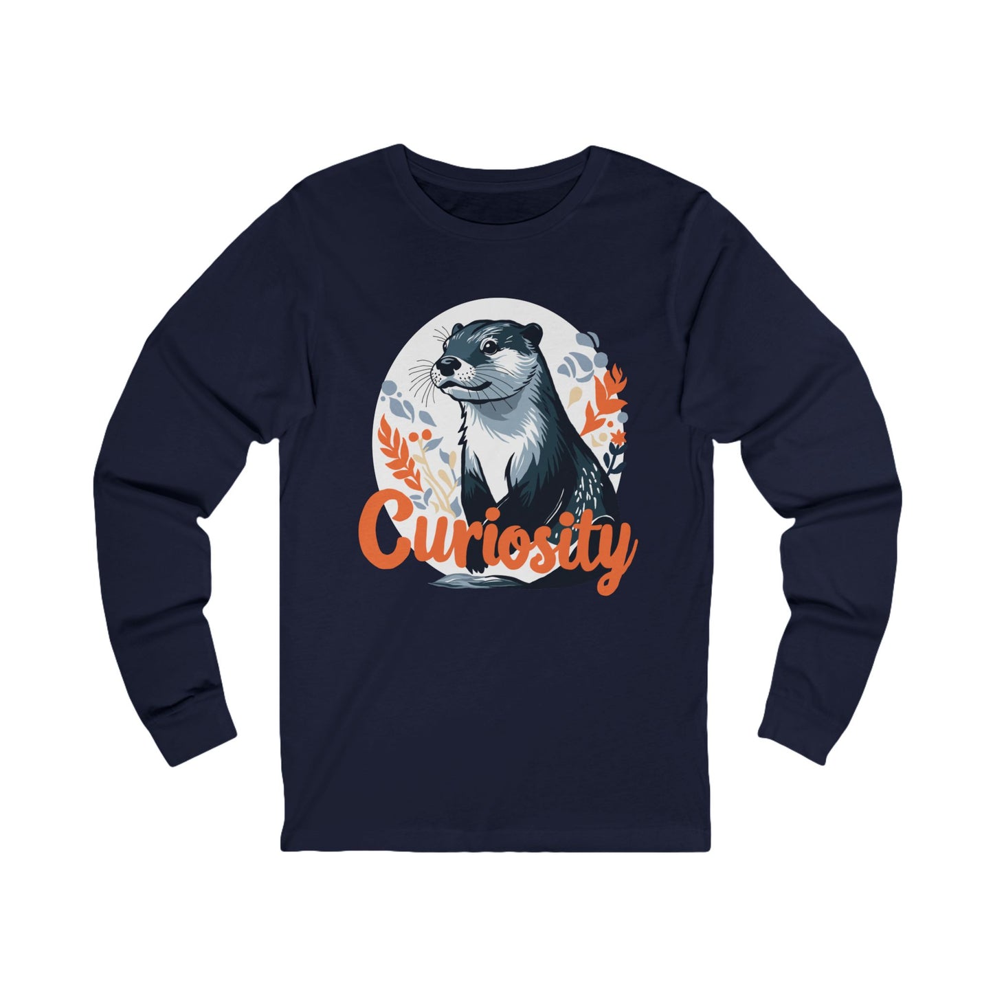Hand-drawn curiosity otter long-sleeve tee — original wildlife art by Kayanna Healy at Neo Native