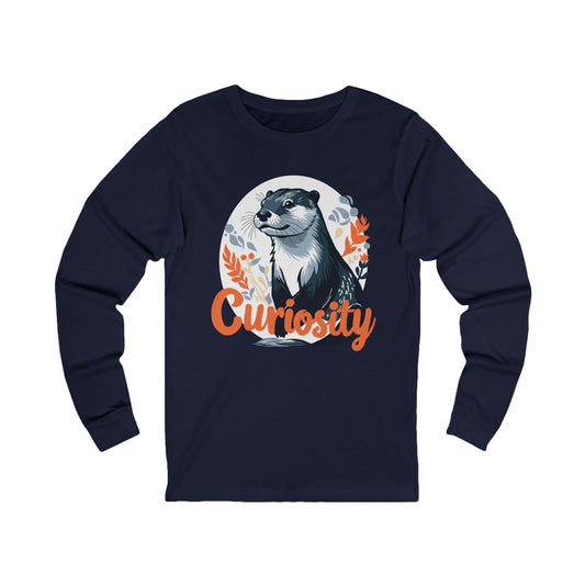 Hand-drawn curiosity otter long-sleeve tee — original wildlife art by Kayanna Healy at Neo Native