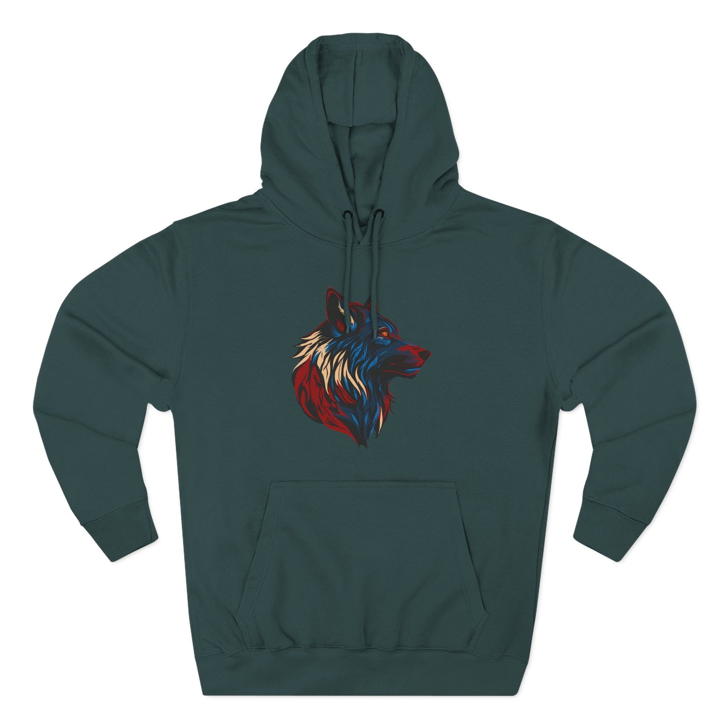 Hand-drawn Alaska Native inspired wolf hoodie — original Indigenous wildlife design — close-up of the design detail
