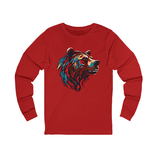 Hand-drawn grizzly icon long-sleeve tee — original wildlife art by Kayanna Healy at Neo Native