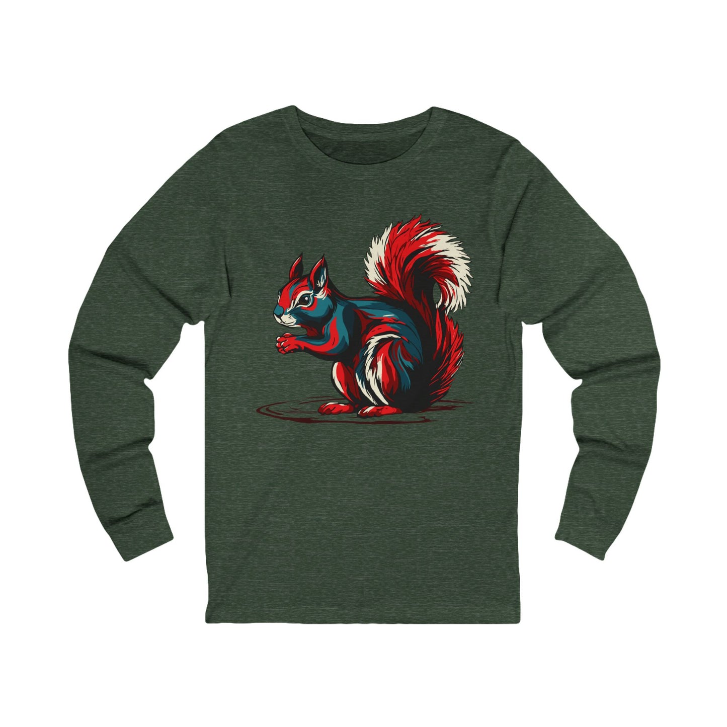 Hand-drawn squirrel icon long-sleeve tee — original wildlife art by Kayanna Healy at Neo Native