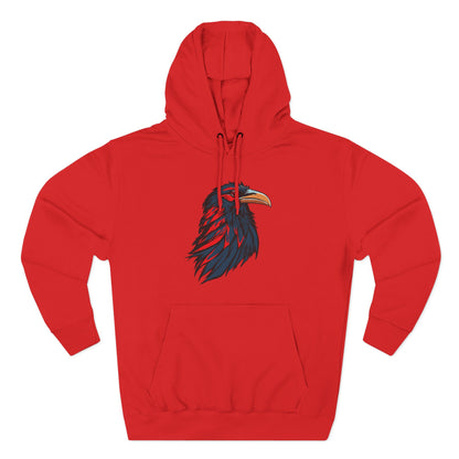 Hand-drawn Alaska Native inspired raven hoodie — original Indigenous wildlife design — front view