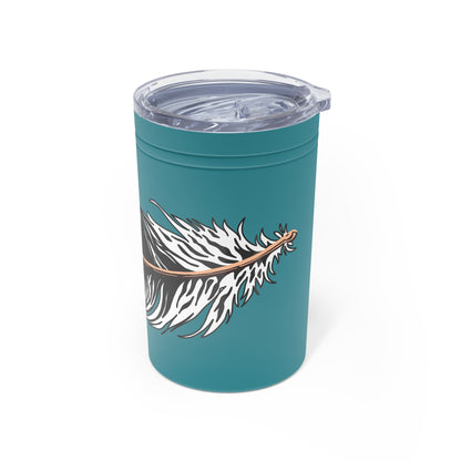 Hand-drawn Alaska Native inspired eagle feather tumbler — original Indigenous wildlife design — shown from a different angle
