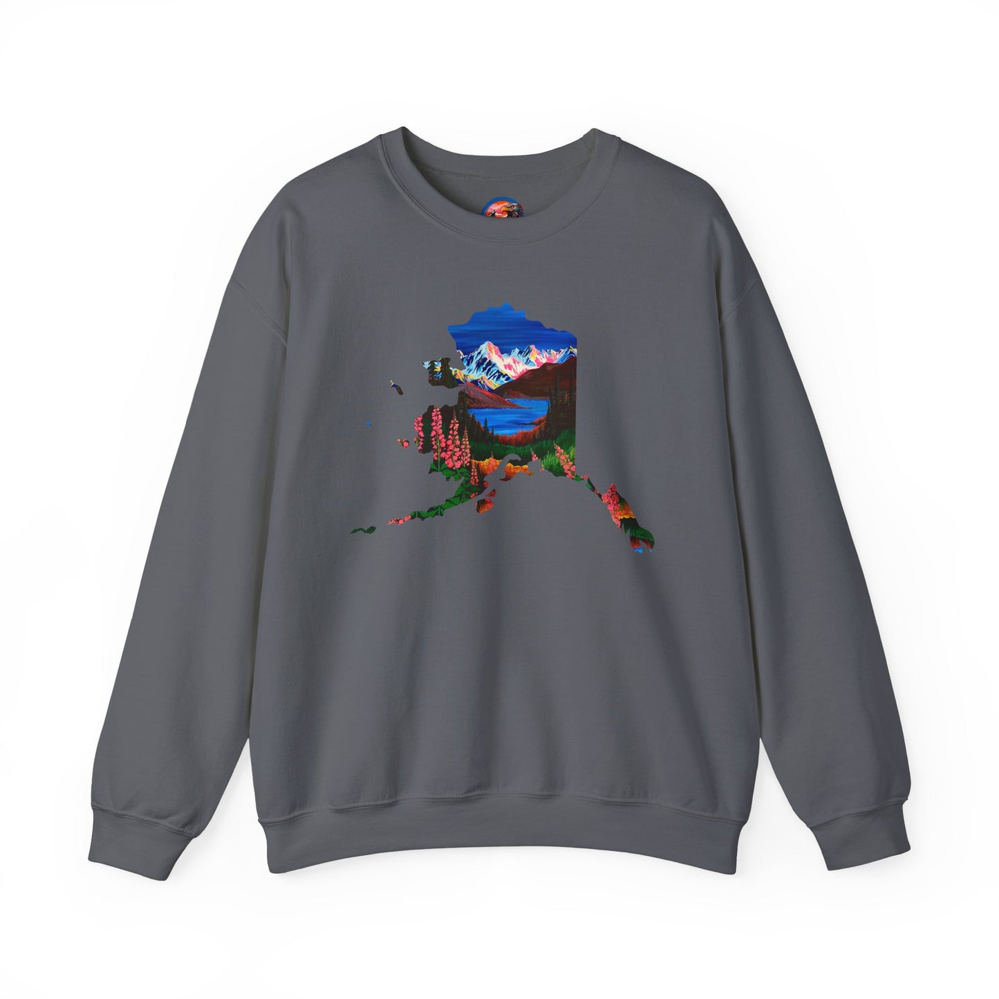 Hand-drawn alpine fireweed crewneck sweatshirt — original wildlife art by Kayanna Healy at Neo Native