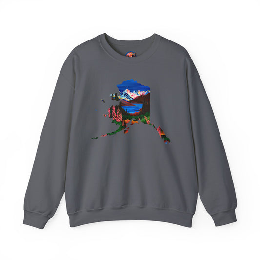 Hand-drawn alpine fireweed crewneck sweatshirt — original wildlife art by Kayanna Healy at Neo Native