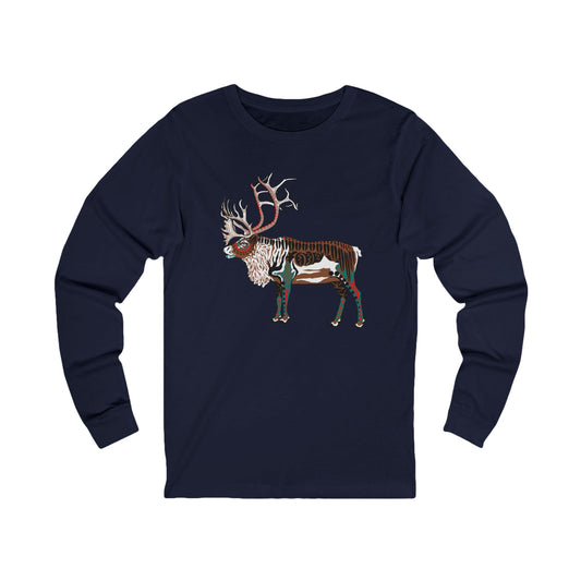 Hand-drawn caribou long-sleeve tee — original wildlife art by Kayanna Healy at Neo Native