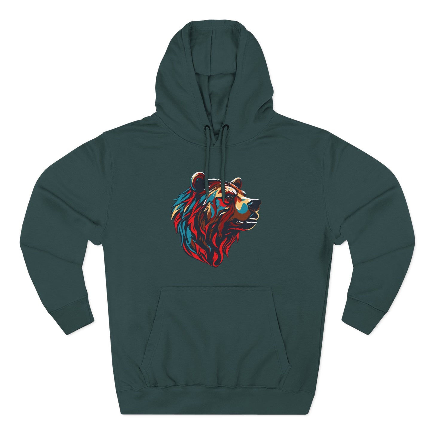 Hand-drawn Alaska Native inspired grizzly bear hoodie — original Indigenous wildlife design — close-up of the design detail