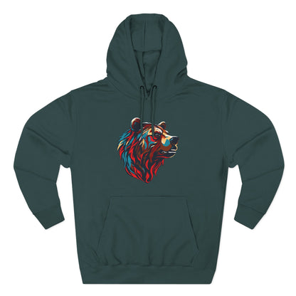 Hand-drawn Alaska Native inspired grizzly bear hoodie — original Indigenous wildlife design — close-up of the design detail