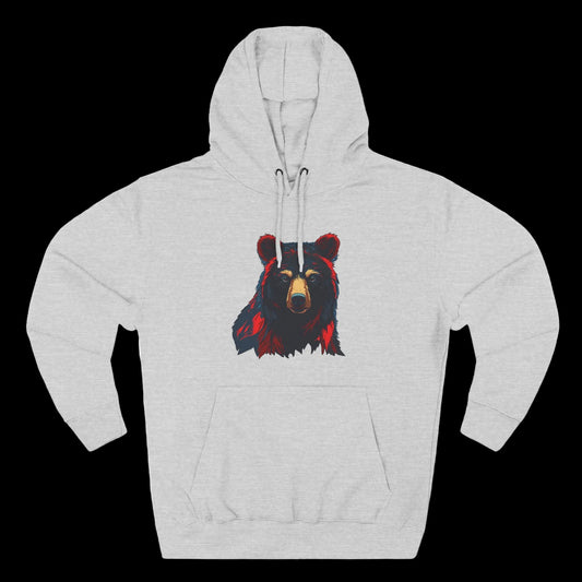 Hand-drawn black bear icon hoodie — original wildlife art by Kayanna Healy at Neo Native