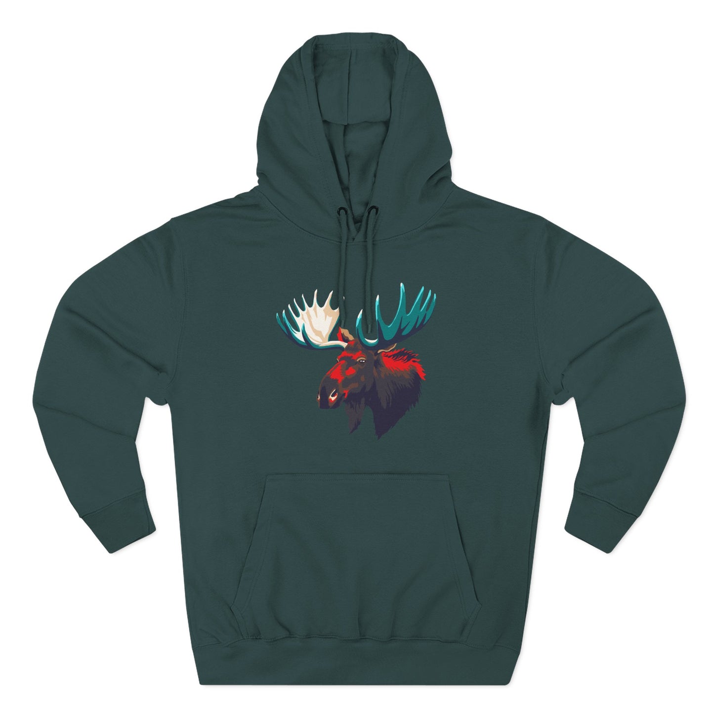 Hand-drawn Alaska Native inspired moose hoodie — original Indigenous wildlife design — styled product photo