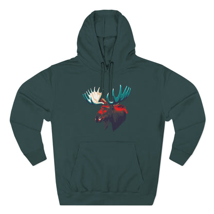 Hand-drawn Alaska Native inspired moose hoodie — original Indigenous wildlife design — styled product photo