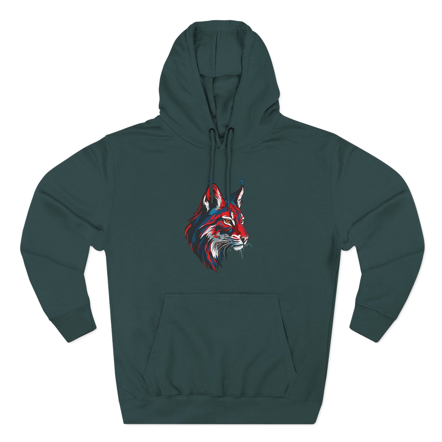 Hand-drawn Alaska Native inspired lynx hoodie — original Indigenous wildlife design — styled product photo