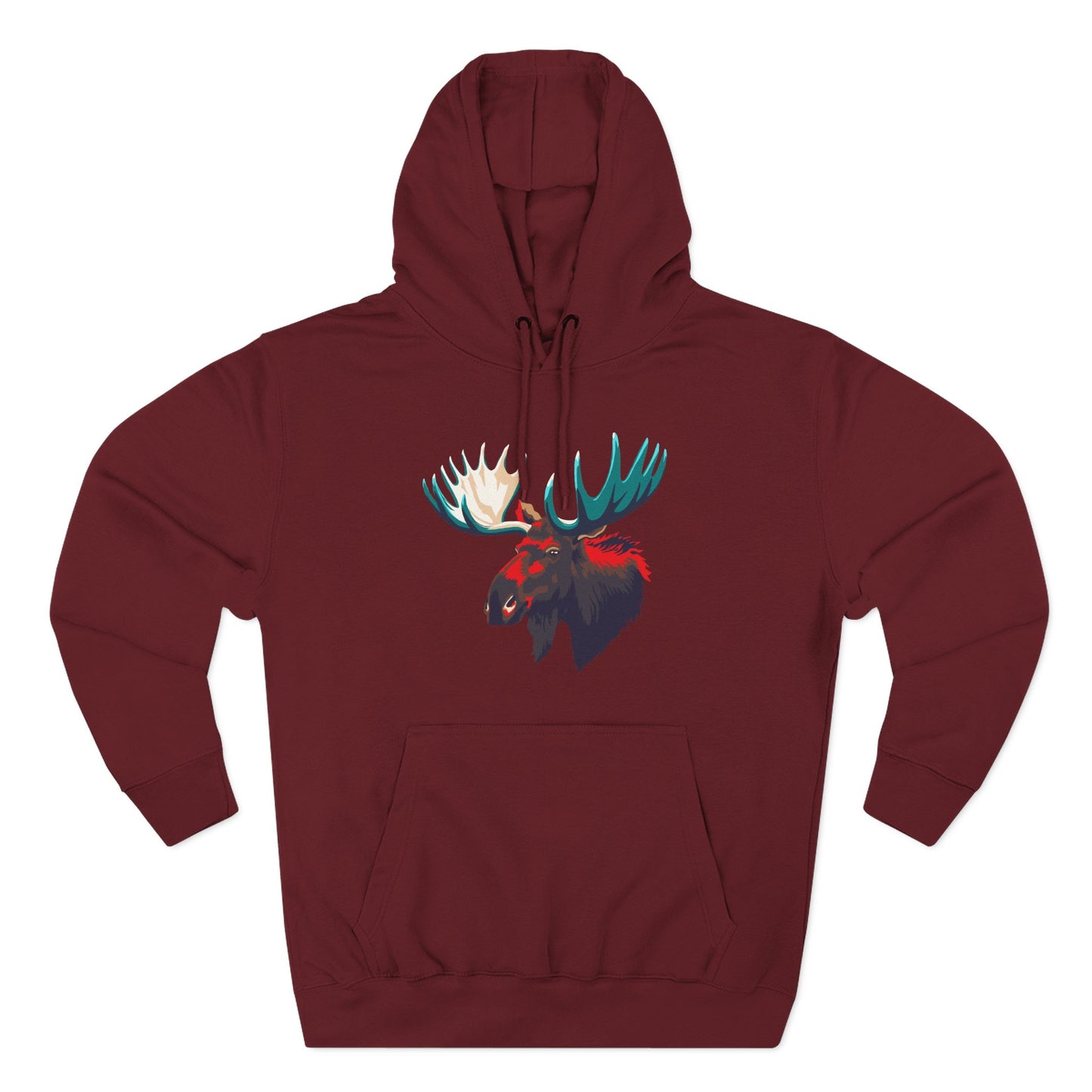 Hand-drawn Alaska Native inspired moose hoodie — original Indigenous wildlife design — front view