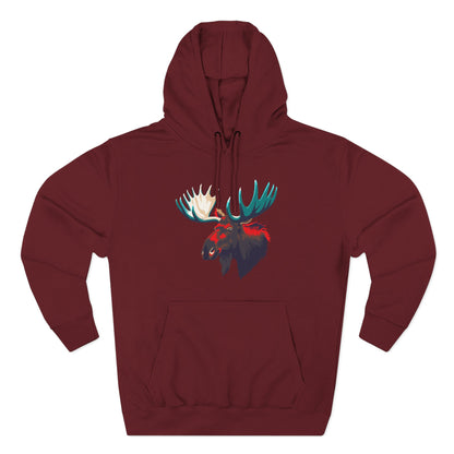 Hand-drawn Alaska Native inspired moose hoodie — original Indigenous wildlife design — front view