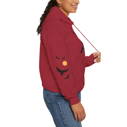 Hand-drawn 'Wisdom' word art hoodie inspired by Alaska Native design traditions — shown from a different angle