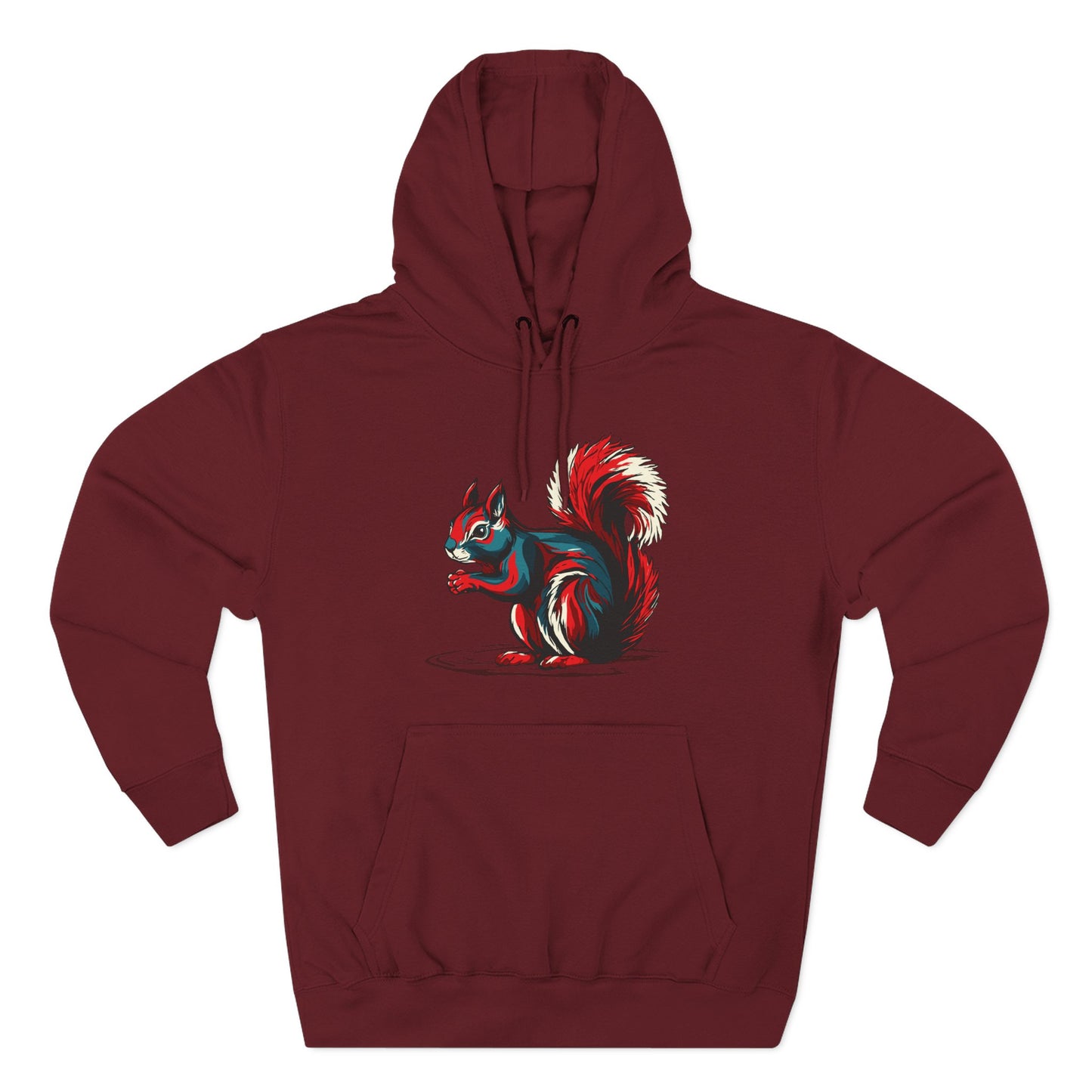 Hand-drawn Alaska Native inspired squirrel hoodie — original Indigenous wildlife design — styled product photo