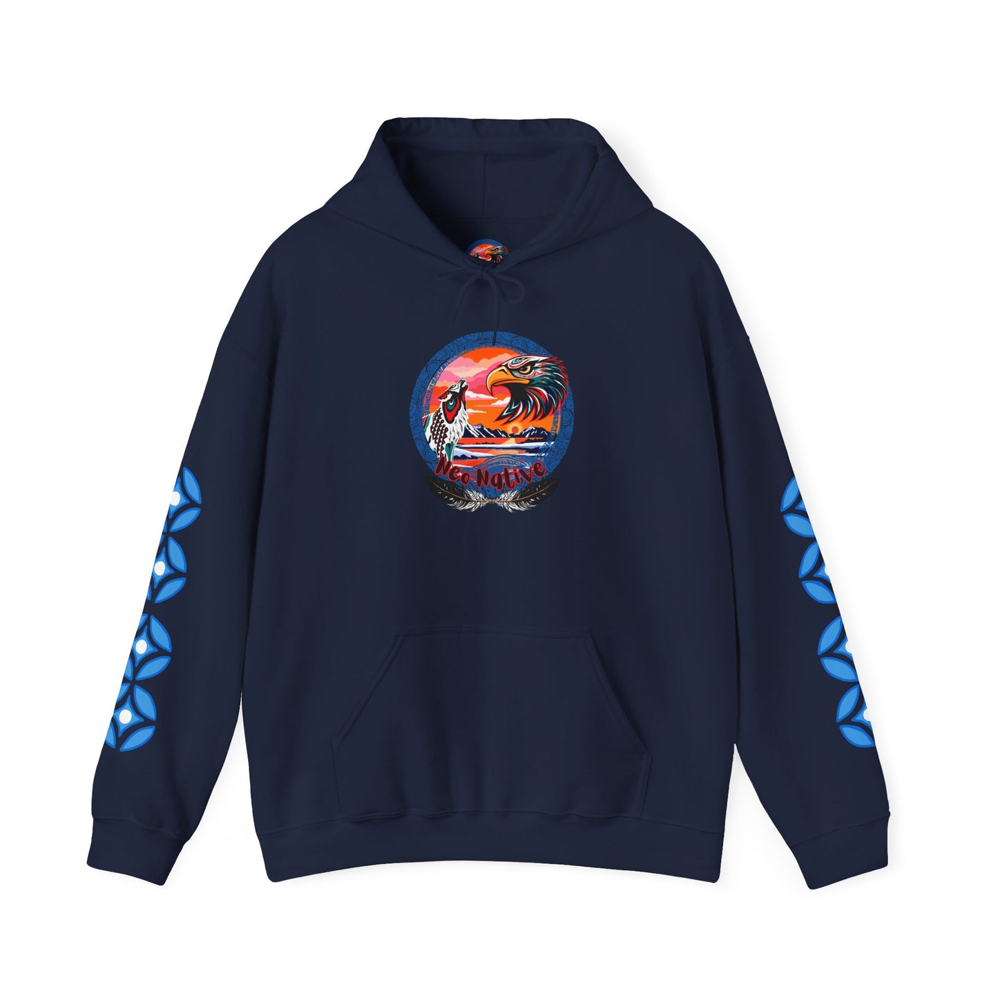 Neo Native brand logo hoodie — Alaska Native owned apparel brand — styled product photo