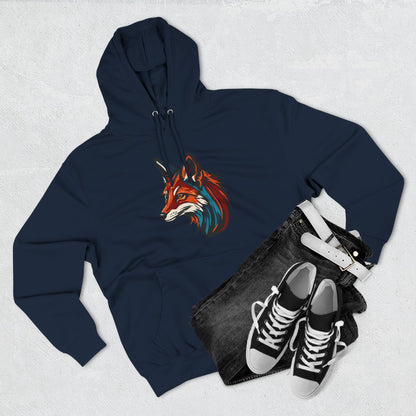 Hand-drawn Alaska Native inspired red fox hoodie — original Indigenous wildlife design — close-up texture detail