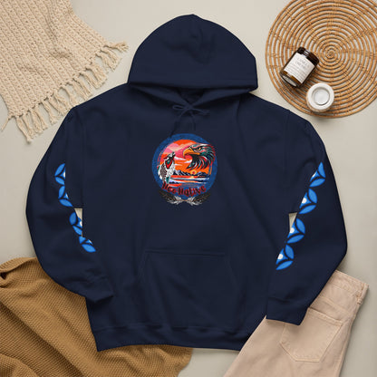 Neo Native brand logo hoodie — Alaska Native owned apparel brand — close-up of the design detail
