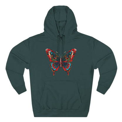 Hand-drawn Alaska Native inspired butterfly hoodie — original Indigenous wildlife design — styled product photo