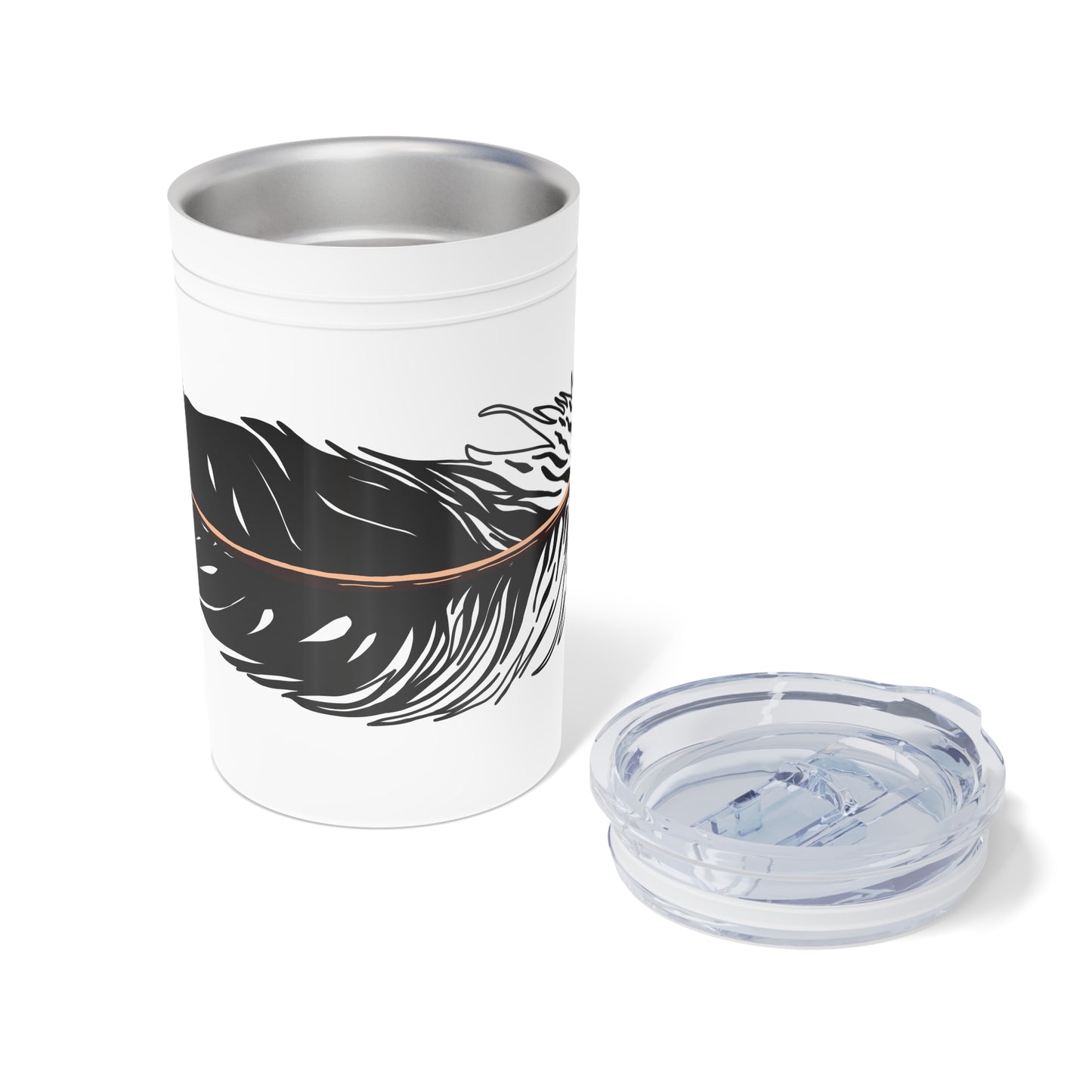 Hand-drawn Alaska Native inspired eagle feather tumbler — original Indigenous wildlife design — close-up texture detail