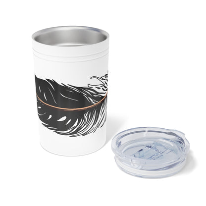 Hand-drawn Alaska Native inspired eagle feather tumbler — original Indigenous wildlife design — close-up texture detail