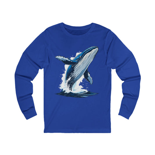 Hand-drawn humpback whale long-sleeve tee — original wildlife art by Kayanna Healy at Neo Native