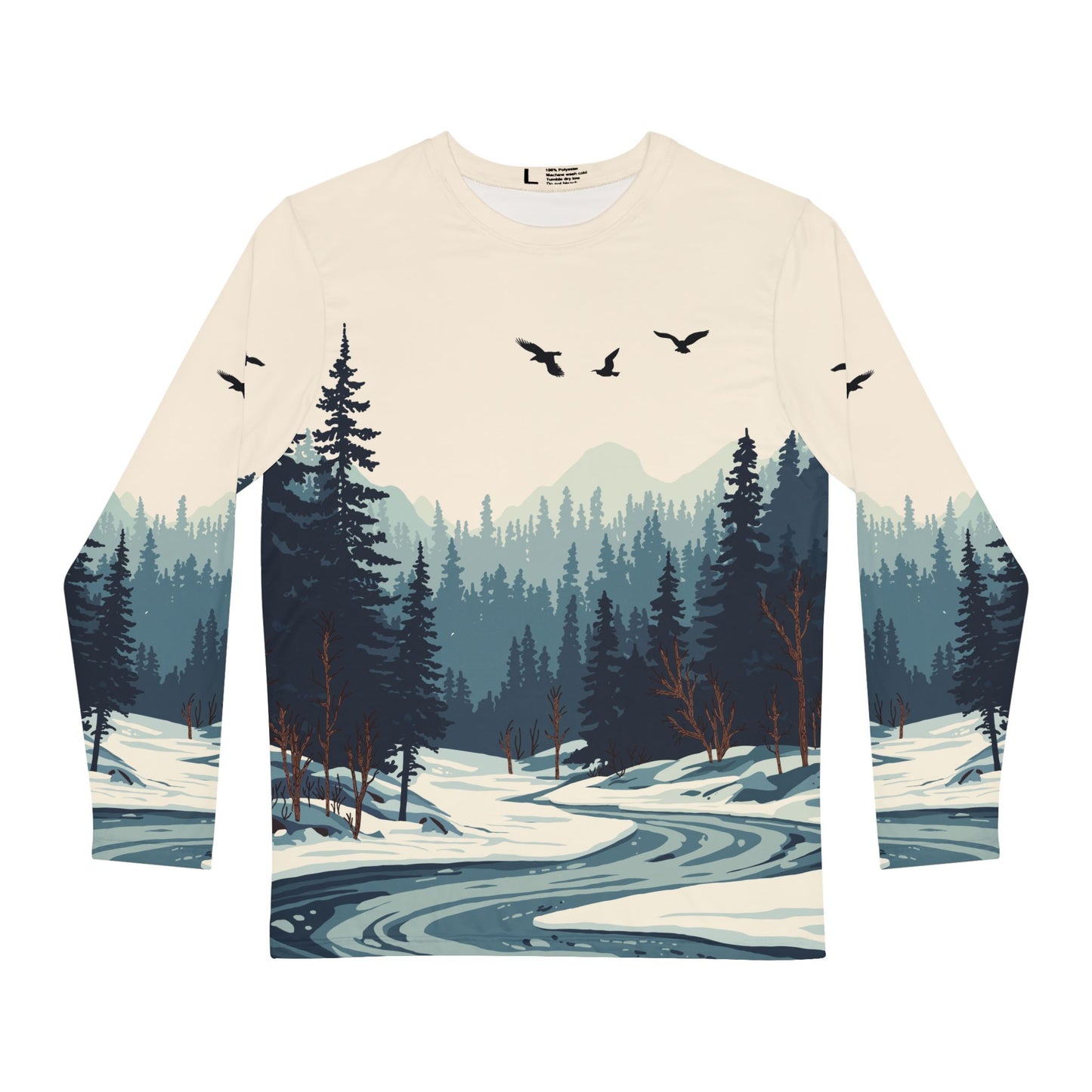Hand-drawn ice-olate river all-over-print long-sleeve — original wildlife art by Kayanna Healy at Neo Native