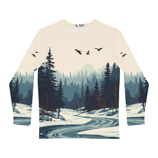Hand-drawn ice-olate river all-over-print long-sleeve — original wildlife art by Kayanna Healy at Neo Native