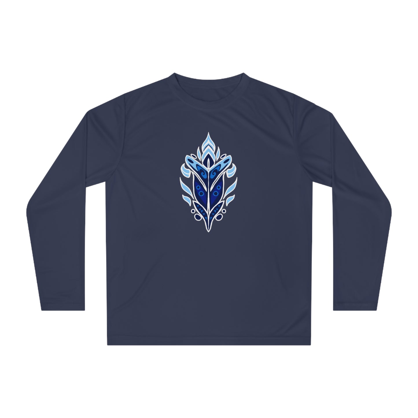 Hand-drawn winter leaf long-sleeve tee — original wildlife art by Kayanna Healy at Neo Native