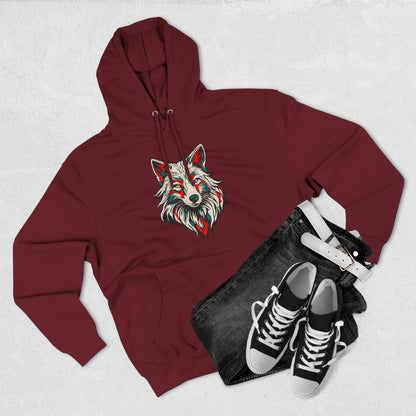 Hand-drawn Alaska Native inspired arctic fox hoodie — original Indigenous wildlife design — shown in an alternate colorway