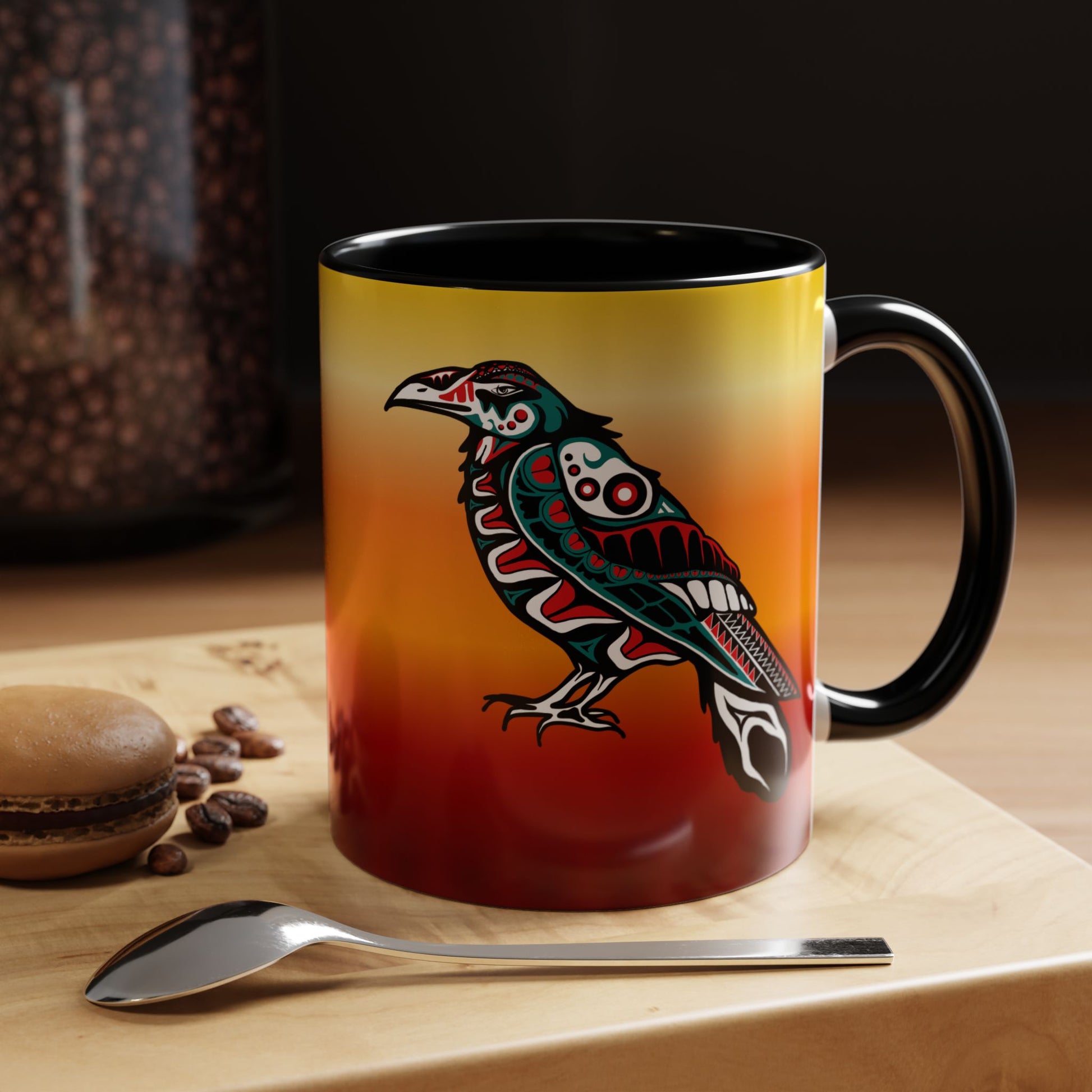 Hand-drawn raven mug — original wildlife art by Kayanna Healy at Neo Native