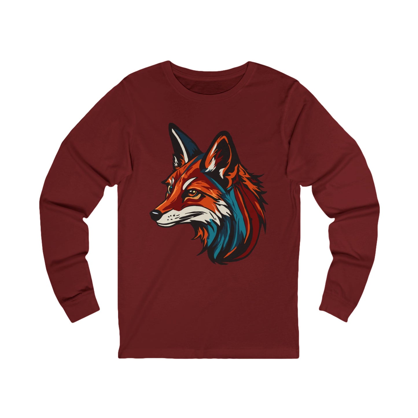 Hand-drawn red fox icon long-sleeve tee — original wildlife art by Kayanna Healy at Neo Native