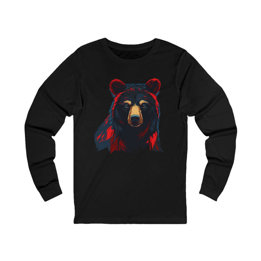 Hand-drawn black bear icon long-sleeve tee — original wildlife art by Kayanna Healy at Neo Native