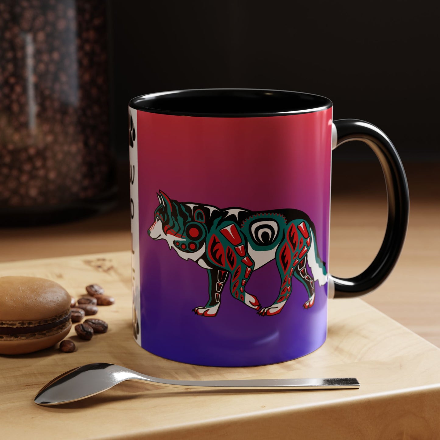 Hand-drawn walking wolf mug — original wildlife art by Kayanna Healy at Neo Native