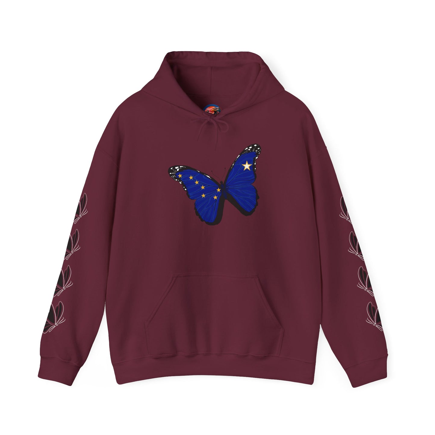 Hand-drawn 'Grace' word art hoodie inspired by Alaska Native design traditions — shown from a different angle