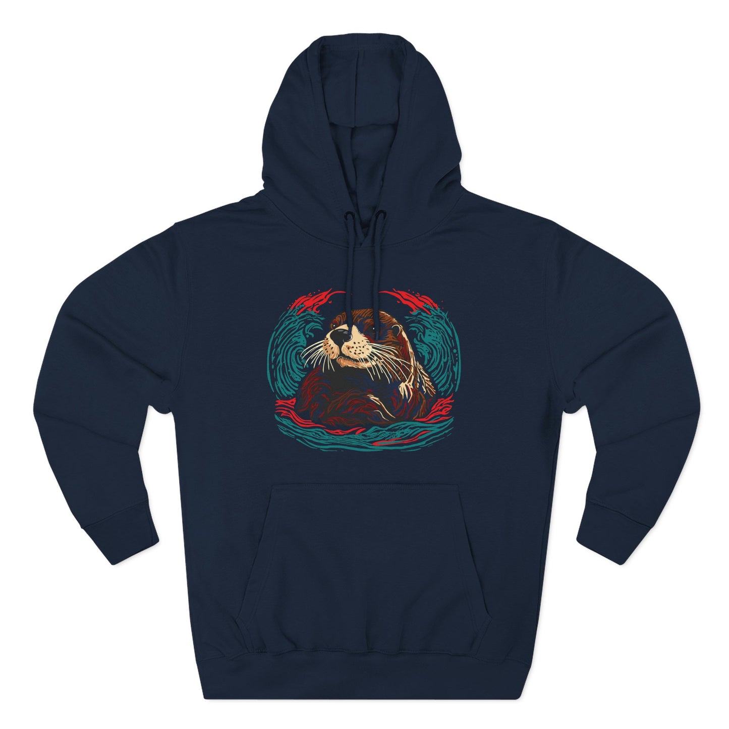 Hand-drawn Alaska Native inspired sea otter hoodie — original Indigenous wildlife design — front view